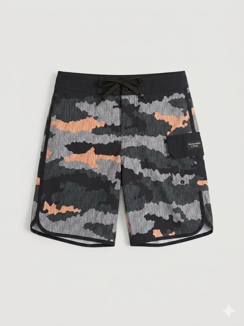 Abercrombie Kids Gray & Orange Camo Swim Trunks, Size 9/10